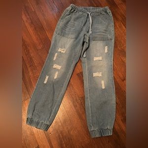 Drawstring elastic waist denim joggers